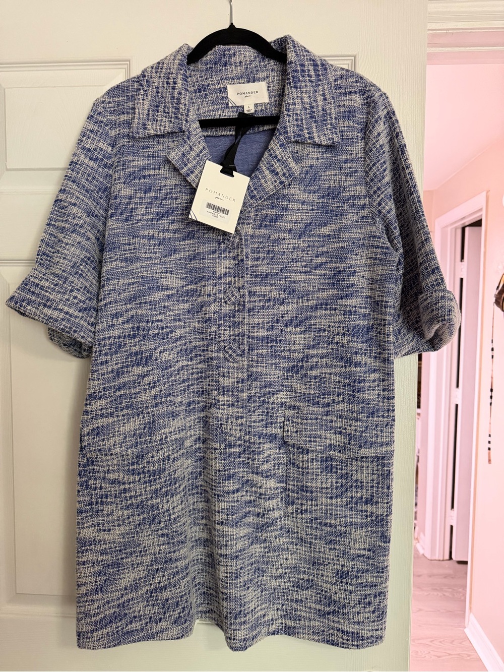 Pomander Place Blue and White Knit Polo Shirt